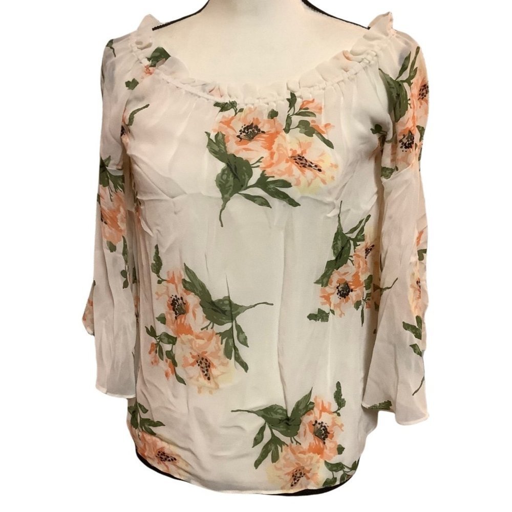 Red Haute Cream Floral Peasant Blouse NWT XS